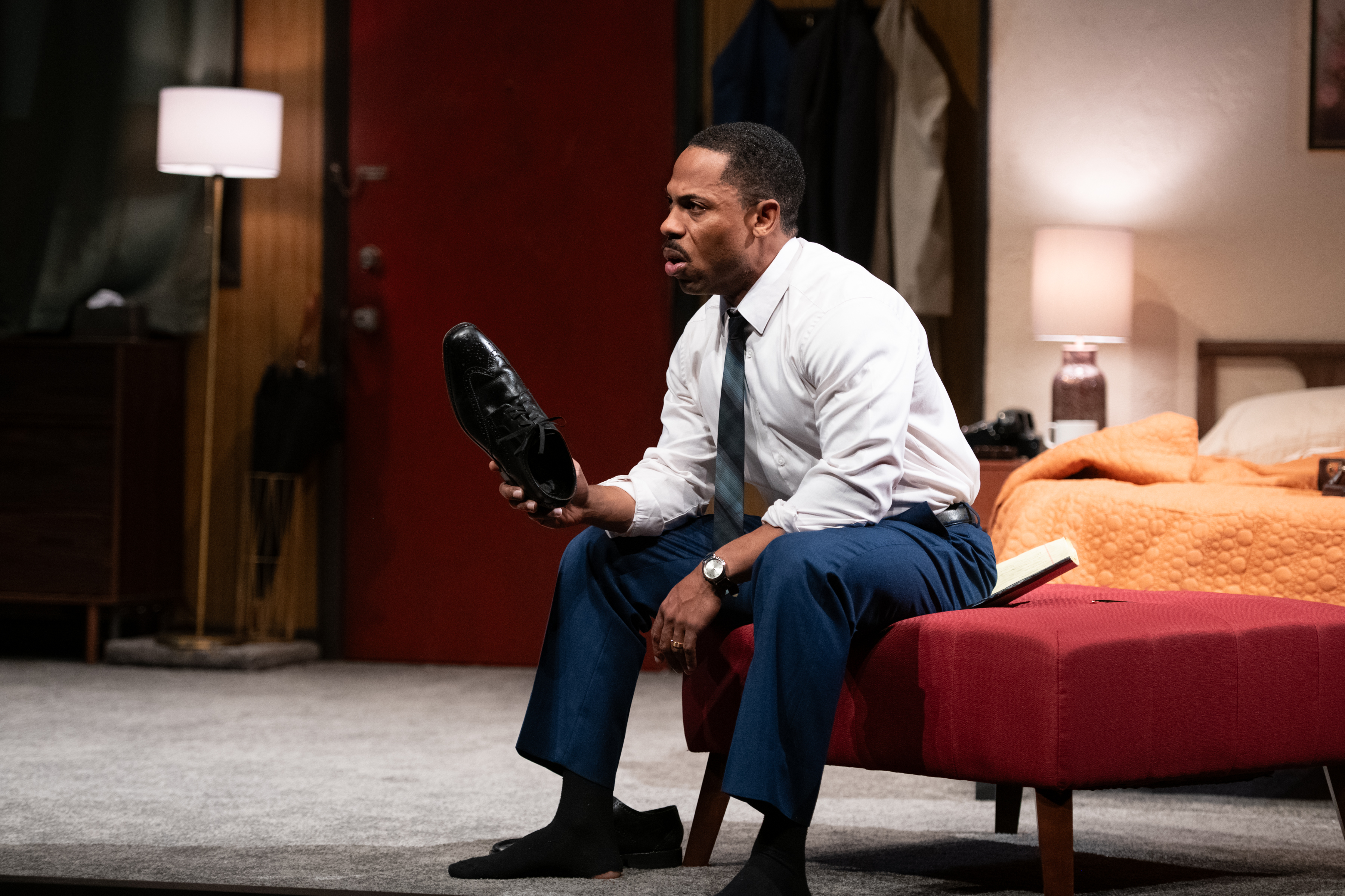 <p>Ro Boddie (Dr. Martin Luther King, Jr.) in THE MOUNTAINTOP. Photo by Margot Schulman Photography</p>