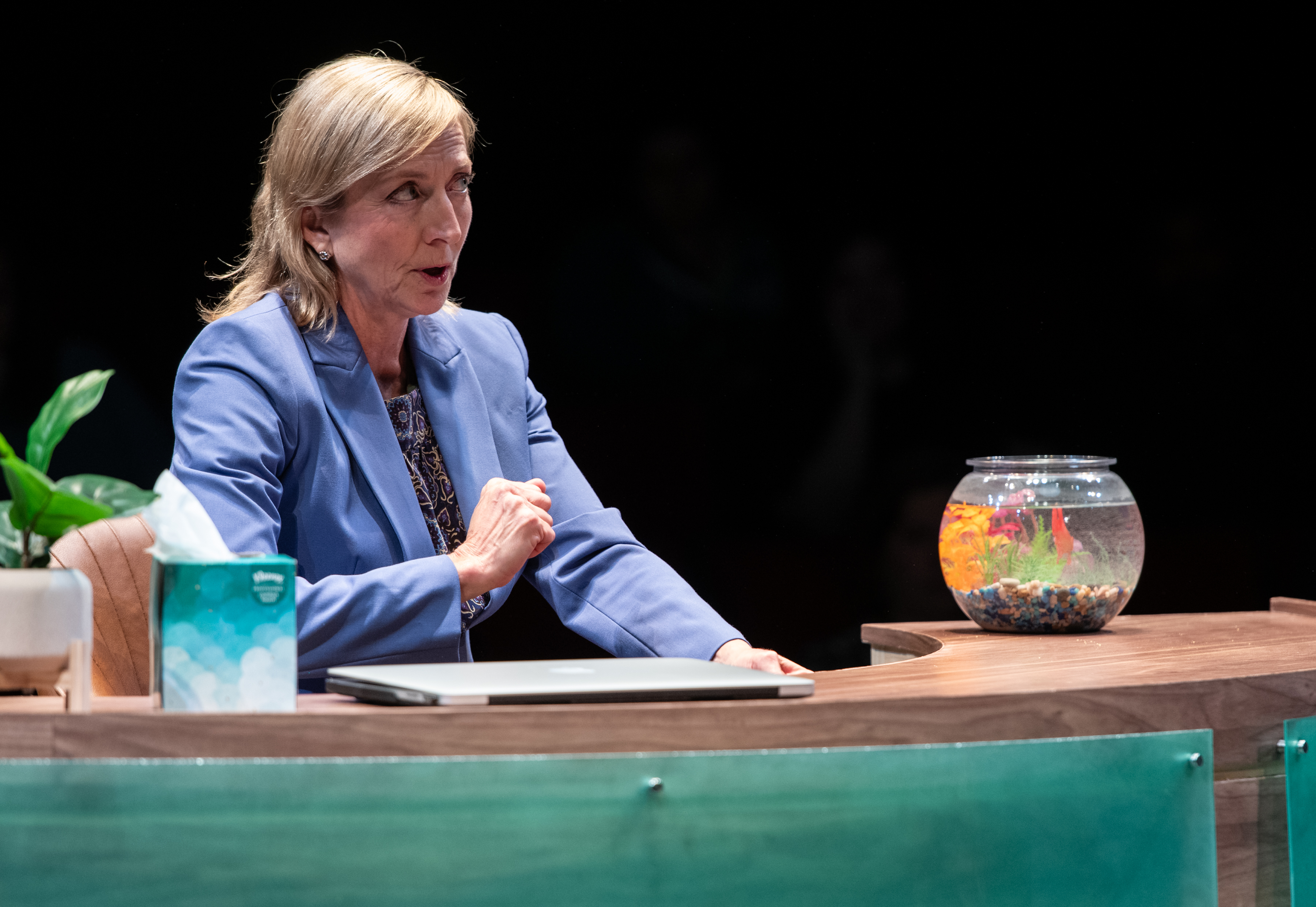 <p>Kate Eastwood Norris (The Manager) in <em>Bad Books.</em> Photo by Margot Schulman Photography. </p>