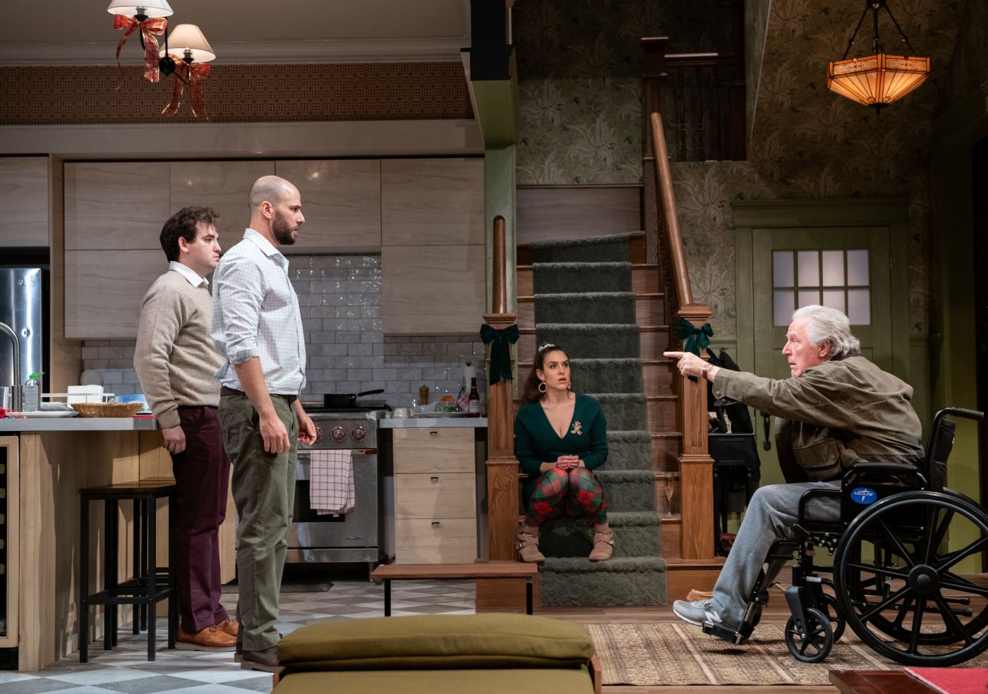 <p>Will Conard (Matthew), Jonathan Feuer (Adam), Dani Stoller (Carrie), and John Lescault (Francis) in RULES FOR LIVING. Photo by Margot Schulman.</p>