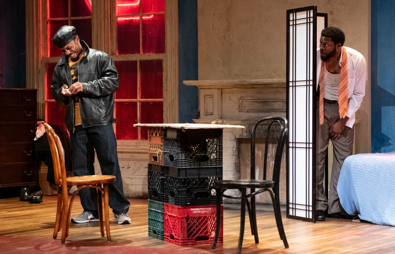 <p>Ro Boddie (Lincoln) and Yao Dogbe (Booth) in <em>Topdog/Underdog. </em>Photo by Margot Schulman Photography. </p>