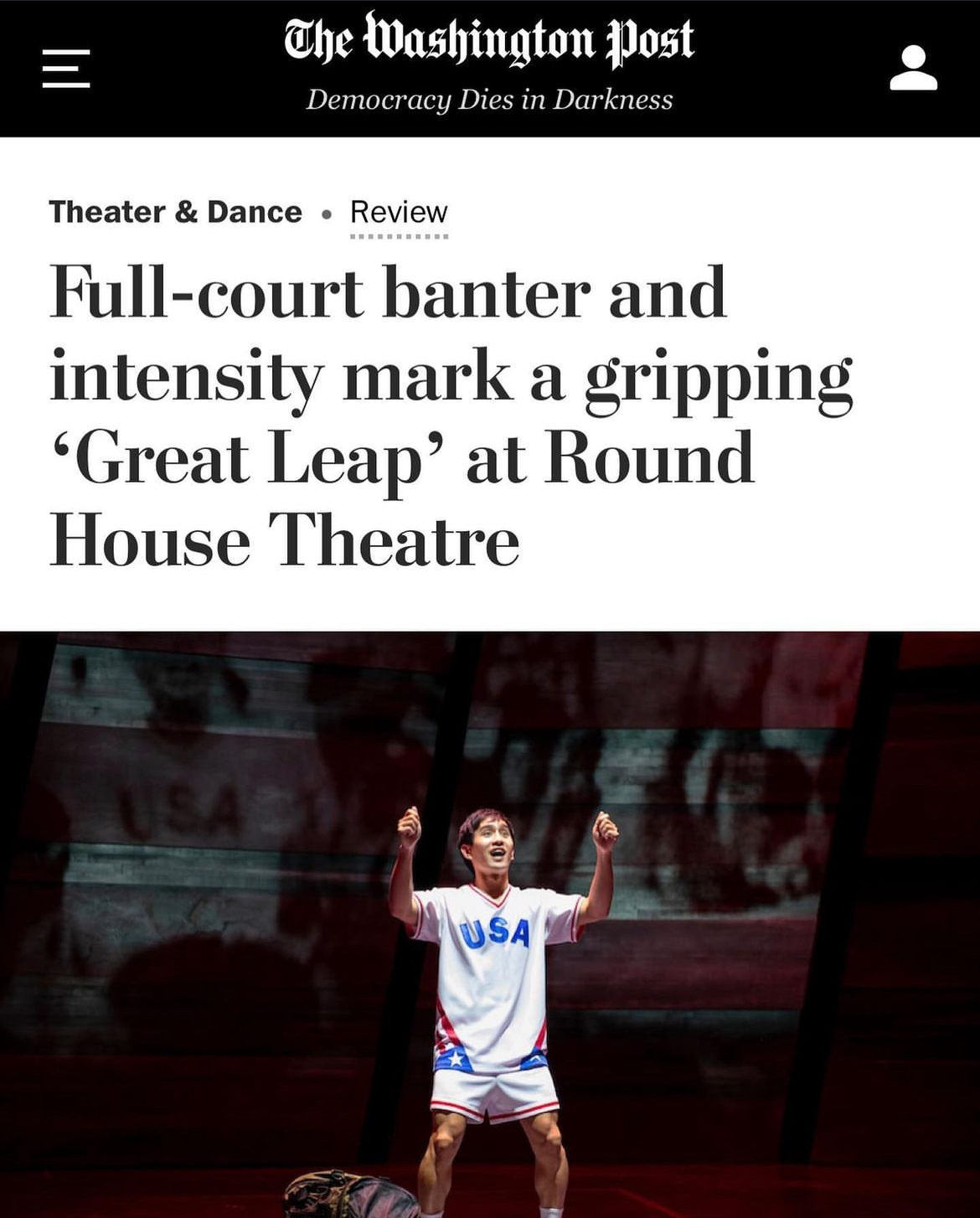 Washington Post review: Full-court banter and intensity mark a gripping ‘Great Leap’ at Round House Theatre