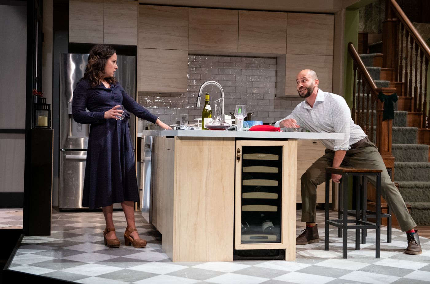 <p>Dina Thomas (Nicole) and Jonathan Feuer (Adam) in RULES FOR LIVING. Photo by Margot Schulman. </p>