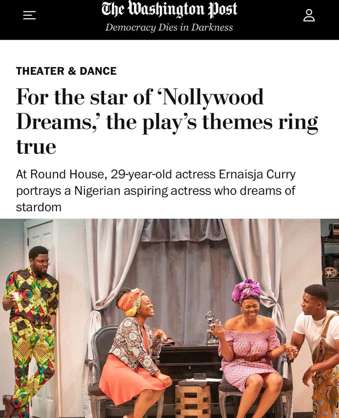 Washington Post Feature: Ernaisja Curry in 'Nollywood Dreams'