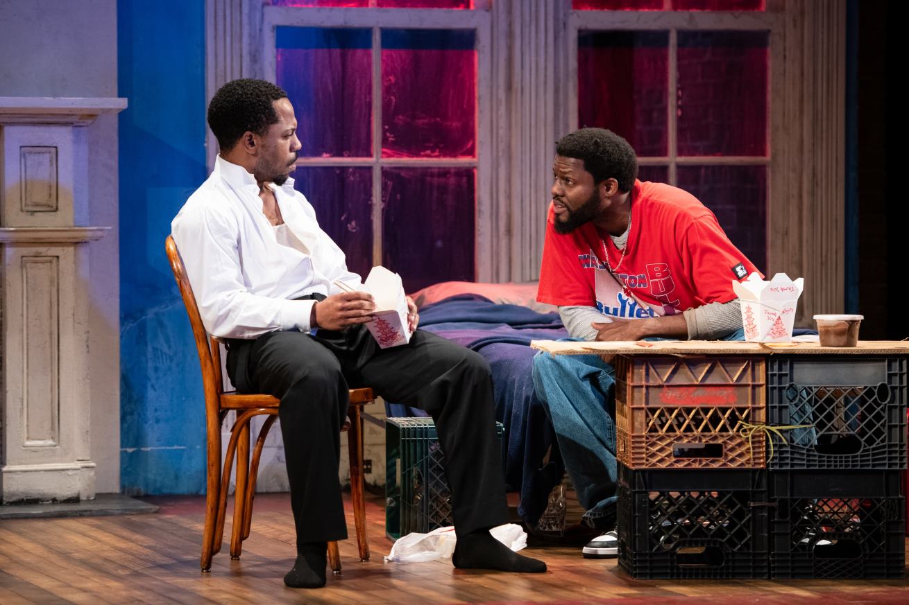 <p>Ro Boddie (Lincoln) and Yao Dogbe in <em>Topdog/Underdog. </em>Photo by Margot Schulman Photography. </p>